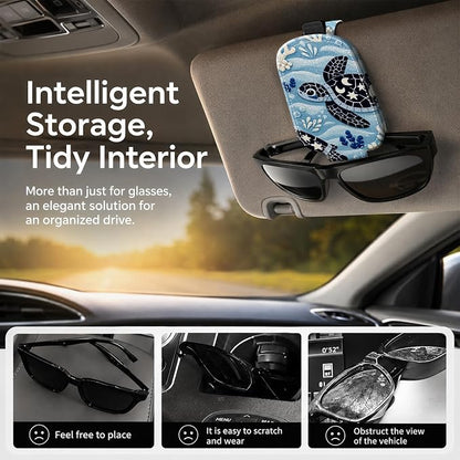Sunglasses Holder for Car Visor, PU Leather Glasses Clip Organizer, Cute Magnetic Eyeglass Holder for Vehicle Sun Visor, Car Interior Accessory for Women & Men, Ocean Turtle - Image 2