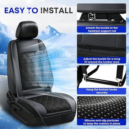 [2026 Upgrade] Cooling Car Seat Cover Ventilated Seat Cushion Summer Driving 12V-24V Ventilated Car Seat Cushion with 2 Powerful Turbo Fans with 3-Speed Adjustable Universal Fit Most Car-Light Black - Image 3