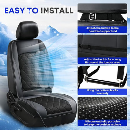 [2026 Upgrade] Cooling Car Seat Cover Ventilated Seat Cushion Summer Driving 12V-24V Ventilated Car Seat Cushion with 2 Powerful Turbo Fans with 3-Speed Adjustable Universal Fit Most Car-Light Black - Image 7