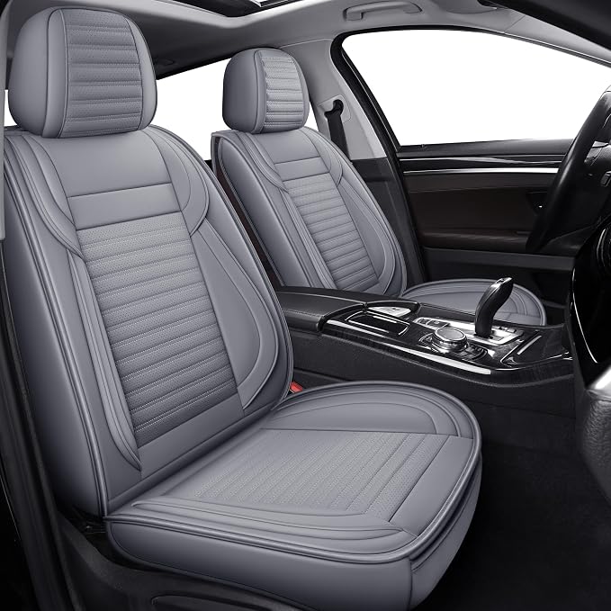 Front Car Seat Covers, Faux Nappa Leather for Sedan SUV, 2 Seats | Waterproof, Breathable and Airbag Compatible, Helps Reduce Slipping, Gray by LingvidoSeatCover