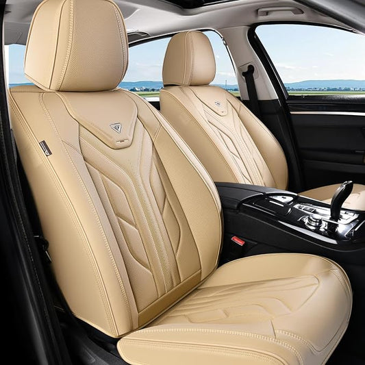 Coverado Seat Covers, Car Seat Covers Front Seats, Leather Seat Covers for Cars, Automotive Seat Covers Car Seat Protector Car Seat Cushion Universal Fit for Most Sedans SUV Pick-up Truck(Beige) by COVERADOAUTO