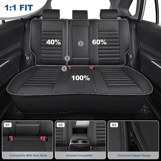 Custom for Ford Fusion Seat Covers SE/Titanium/S/SEL/Sport/Platinum 2013 2014 2015 2016 2017 2018 2019 2020 Car Seat Covers Full Set Faux Leather Car Seat Cushion Protector (Black, 5 Seats) - Image 4