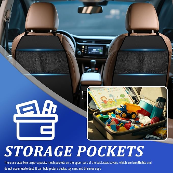 2PCS Car Seat Back Protector Mat,Anti-Scratch Seat Protectors | Covers 25.98" × 17.32",Built-In 2 Large Storage,Non-slip,Easy to Install,Durable & Easy to Clean,Universal Fit Car,SUV,Truck - Image 5