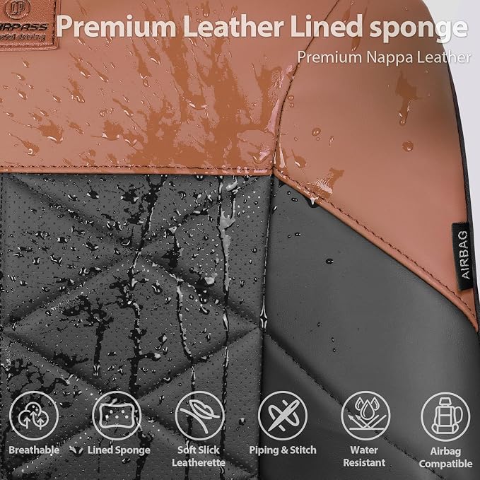 CAR PASS Memory Foam Leather Front Seat Covers, Waterproof Nappa Leather Seat Covers Front Seats Universal Fit for Cars,SUV,Truck Seat Covers Thick 3D Foam Comfortable, Airbag Compatible Black Brown - Image 3