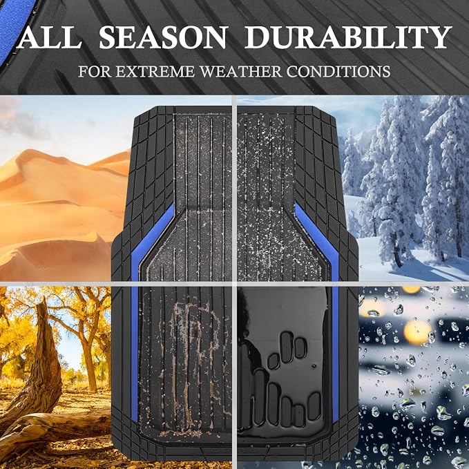 CAR PASS Heavy Duty Rubber Floor Mats for Car, Waterproof Liner Deep Dish Car Mats Full Sets, Universal Trim to Fit for SUV Truck Sedans Vans, All Weather Automotive Floor Mats 3pcs, Black Blue - Image 7
