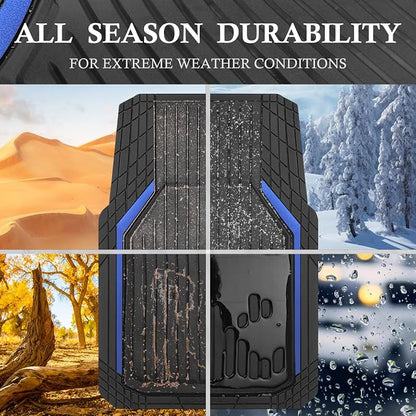CAR PASS Heavy Duty Rubber Floor Mats for Car, Waterproof Liner Deep Dish Car Mats Full Sets, Universal Trim to Fit for SUV Truck Sedans Vans, All Weather Automotive Floor Mats 3pcs, Black Blue - Image 7