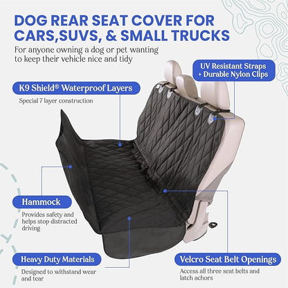 4Knines Heavy-Duty Rear Seat Cover for Dogs - Hammock, Tan XL | K9-Shield waterproof layer, non-slip backing, quick-release clips for easy install and cleanup. Machine washable. - Image 3