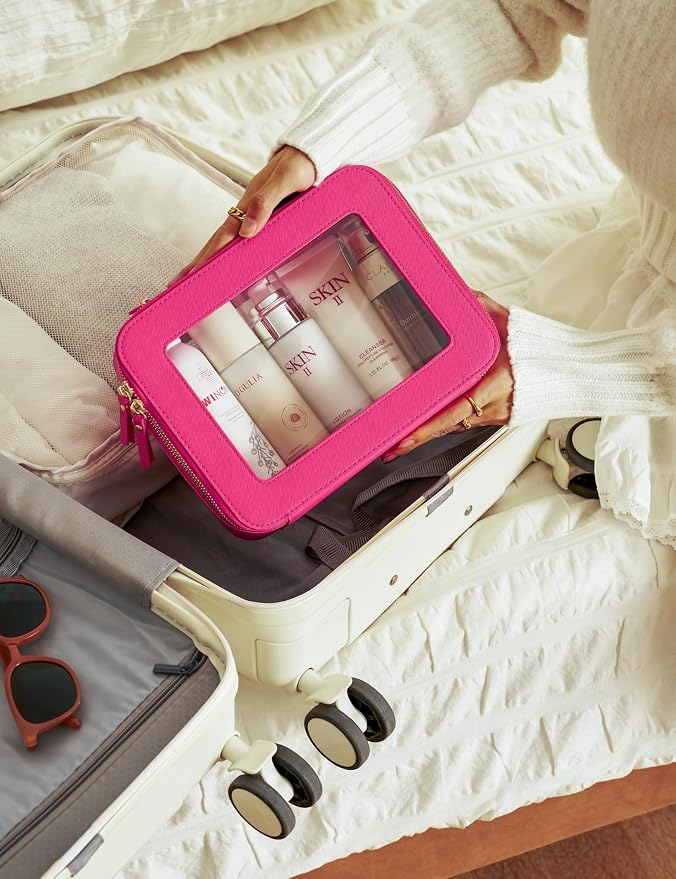 Clear Makeup Bag Travel Cosmetic Case Transparent Toiletry Bag with Zipper, Portable Make Up Organizer Traveling Compact Car Bag for Essentials, Hotpink, Large - Image 5
