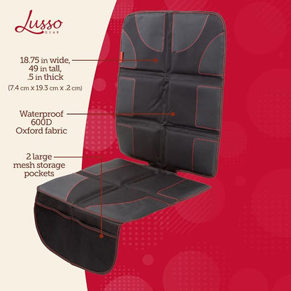 Lusso Gear Car Seat Protector - Waterproof Seat Covers for Infant & Cars - Non-Slip 8-Layer Protector - Rear Shield with Mesh Pockets - Black with Red Stitching, Universal Fit - Image 4