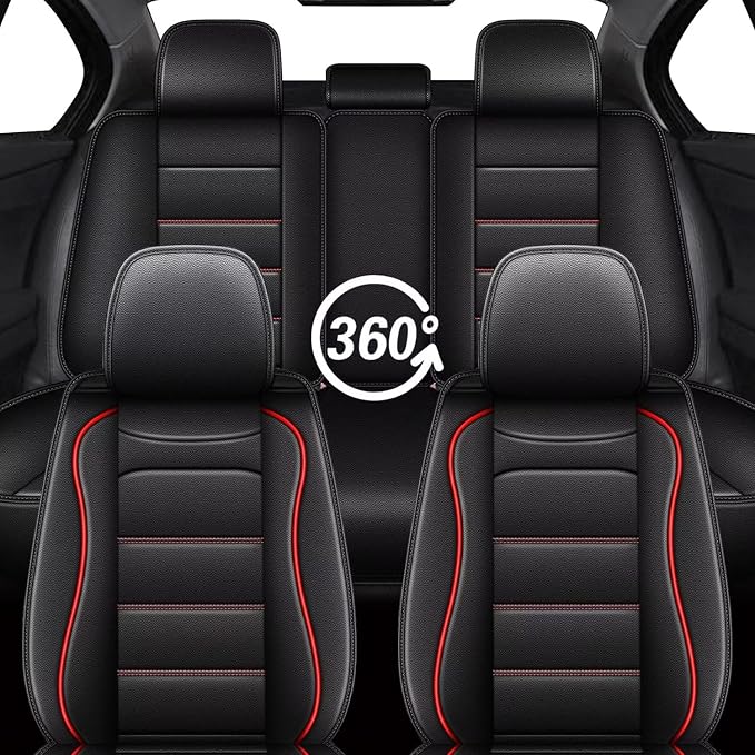 IKABEVEM Car Seat Covers fit for Subaru Crosstrek/XV Crosstrek 2016-2025 2026 Full Set Seat Covers Luxury Leather Automotive Seat Protector Compatible Airbags (5 Seats, Black&Redline) - Image 7