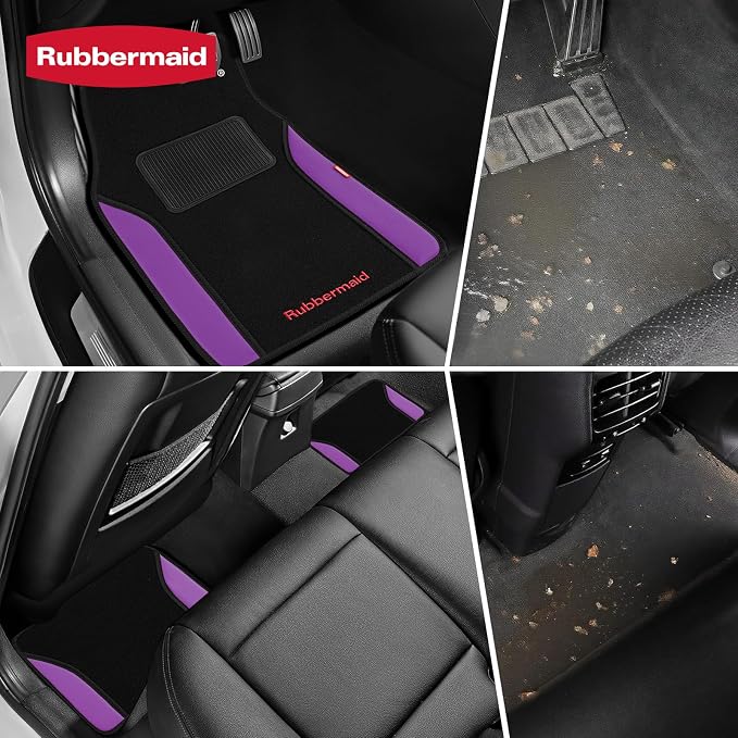 Rubbermaid Car Mats, Carpeted Floor Car Mat with Faux Leather & Built-in Heel Pad, Two-Tone Car Rug Floor Mats, Stylish Carpeted Floor Mats for Cars, Trucks & SUVs Purple Color - Image 4