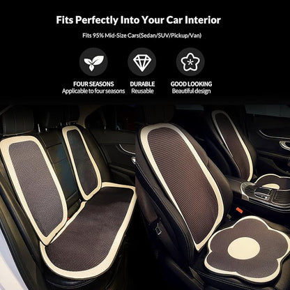 Cute Car Seat Covers Full Set, Universal Fit for Most Cars SUV Pick-up Truck Sedan, Fit for Tesla, Car Accessories for Women Interior, Automotive Vehicle Auto Interior Décor (Full Set) - Image 2