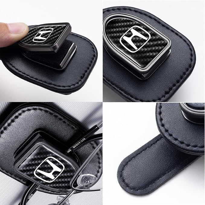 Sunglasses Holder, Leather Glasses Holders Compatible with Honda Series Car Sun Visor, Eyeglasses Hanger and Ticket Card Clip Eyeglasses Mount for Car, for Accessories, Black - Image 3