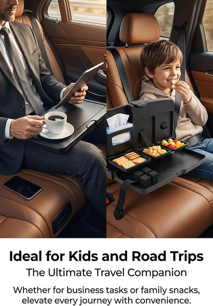 Car Back Seat Tray Table, Foldable Multifunctional Car Tray for Eating Working, Adjustable Travel Desk with Phone & Cup Holder, Universal Car Seat Desk Tray for Rear Passenger & Kids (Black) - Image 4