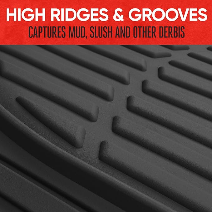Motor Trend Original FlexTough Black Rubber Car Floor Mats for 3 Row Vehicles, Front & Rear 2nd Row Deep Dish All Weather Automotive Heavy Duty Trim to Fit, Automotive Liners for Cars Truck Van SUV - Image 3