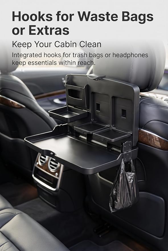 Car Back Seat Tray Table, Foldable Multifunctional Car Tray for Eating Working, Adjustable Travel Desk with Phone & Cup Holder, Universal Car Seat Desk Tray for Rear Passenger & Kids (Black) - Image 3
