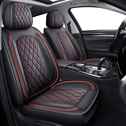 2PCS Front Seat Covers, Leather Car Seat Covers for Sedan, Truck,SUV | Black and Red Seat Cover,Breathable Car Seat Cover,2PCS Front Universal Seat Protector For Families, Pets by MIROZO
