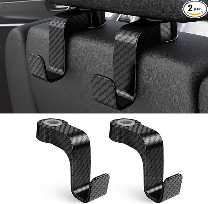 Amooca Car Seat Hooks Anti-drop Headrest Storage Hanger Universal Fit Automotive Organizer for Purse Bag Coat 2 Pack (Black Checkered) by Amooca