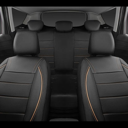 CAR PASS Universal FIT Piping Leather Car Seat Cover, for suvs,Van,Trucks,Airbag Compatible,Inside Zipper Design and Reserved Opening Holes (Full Set, Black and Beige) - Image 5