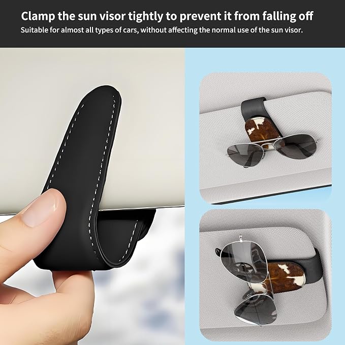 Sunglasses Holder for Car Visor, PU Leather Glasses Clip Organizer, Cute Magnetic Eyeglass Holder for Vehicle Sun Visor, Car Interior Accessory for Women & Men Brown Cow Hide - Image 5