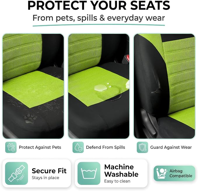 FH Group Automotive Car Seat Covers Front Set Premium 3D Air Mesh Front Seat Covers, Airbag Compatible Universal Fit Interior Accessories for Cars Trucks and SUVs - Green - Image 5