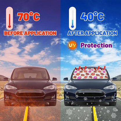 CHILL·TEK Funny Animal Car Windshield Sun Shade Umbrella, Cute Donuts Car Sun Shade Umbrella, Block UV Rays Heat Foldable Windshield Umbrella Sun Visor Protector - Keep Vehicle Cool for Cars SUV - Image 3
