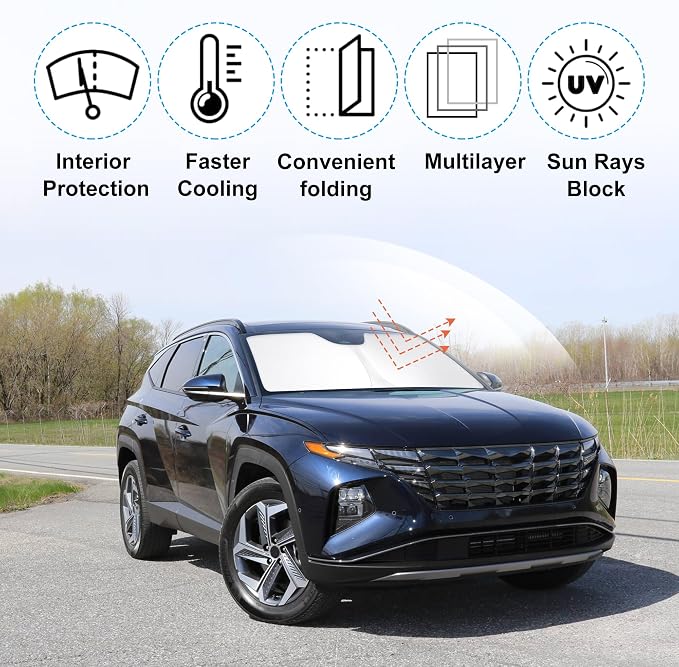 Windshield Sun Shade for 2022-2026 Hyundai Tucson Accessories | Full covered for windshield, Foldable & Durable, Block UV Rays, Reduce Heat, Easy to install, Keep Car Cooler - Image 2