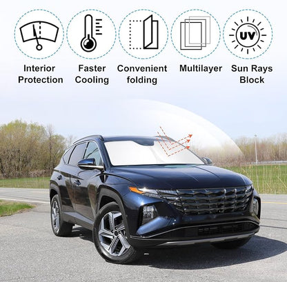 Windshield Sun Shade for 2022-2026 Hyundai Tucson Accessories | Full covered for windshield, Foldable & Durable, Block UV Rays, Reduce Heat, Easy to install, Keep Car Cooler - Image 2