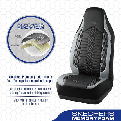 Skechers Memory Foam Car Seat Covers, Leather High Back Seat Covers Quilting Design,Waterproof Sports Car Seat Covers Full Sets,Airbag Compatible, Universal Fit for Most Cars, SUVs,Trucks,Gray - Image 4