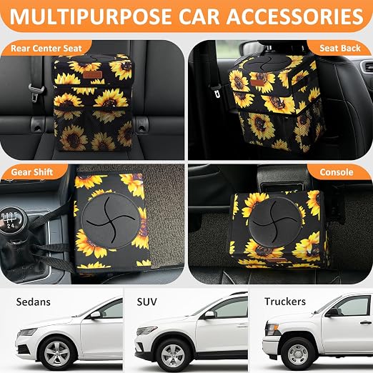 Vankor Car Trash Can with Lid Leak Proof Car Accessories for Women | 3 Gallon Cute Hanging Car Trash Bin for Men Car Truck Vehicle Sedan SUV Interior Automotive Garbage Cans, Sunflower - Image 5