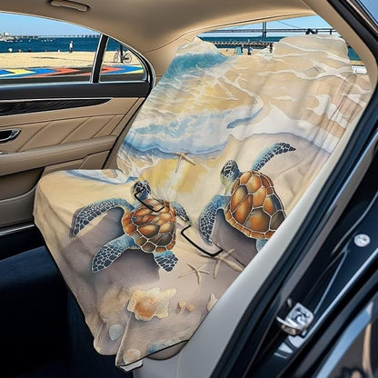 Beach Turtle Starfish Seashell Print Back Seat Cover for Car Trucks Van SUV, Waterproof Rear Bench Towel Seat Covers for Dogs and Kids, Sweat-Absorbent Automotive Backseat Protector by LACIYISON