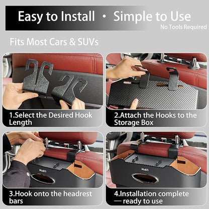 Back Seat Car Organizer with Cup Holders Tissue Box, Phone Stand and Hooks | Includes 1 Pack Of Tissues And 1 Pack Car Trash Bags, Headrest Cup Holder, Multifunctional Storage For Car Travel Accessories - Image 7