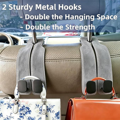 GoldenLife Headrest Hooks for Car, 2 Pack Premium Car Bag Hooks | Secure Heavy-Duty, Elegant & Universal Fit Car Hooks for Purses Handbags Grocery & Backpacks (Grey) - Image 4