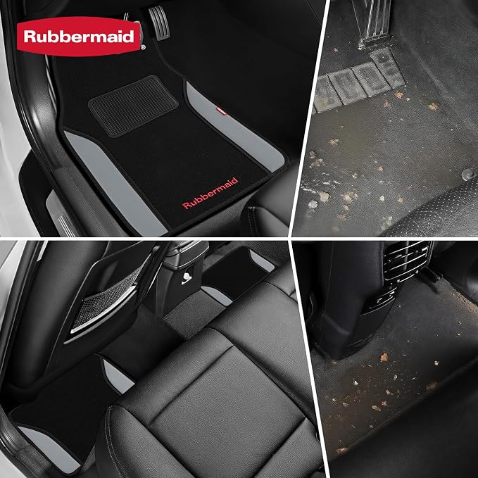 Rubbermaid Car Mats, Carpeted Floor Car Mat with Faux Leather & Built-in Heel Pad, Two-Tone Car Rug Floor Mats, Stylish Carpeted Floor Mats for Cars, Trucks & SUVs Gray Color - Image 4
