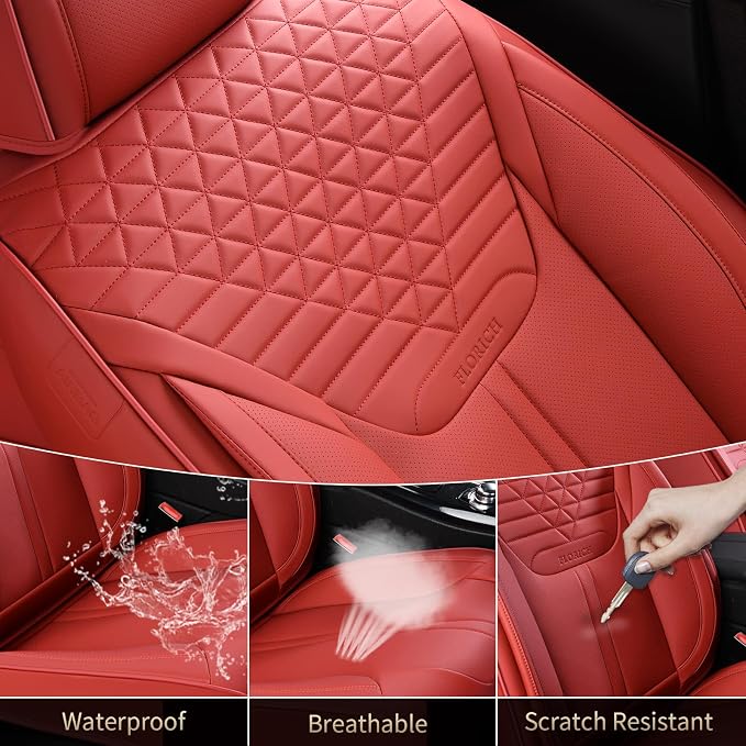 Car Seat Covers for Front Seats, Universal Seat Cushion 2 Seats, Car Seat Protector Waterproof, Premium Leather Automotive Seat Covers for Most Cars, Sedans, SUVs, and Trucks-Red - Image 3