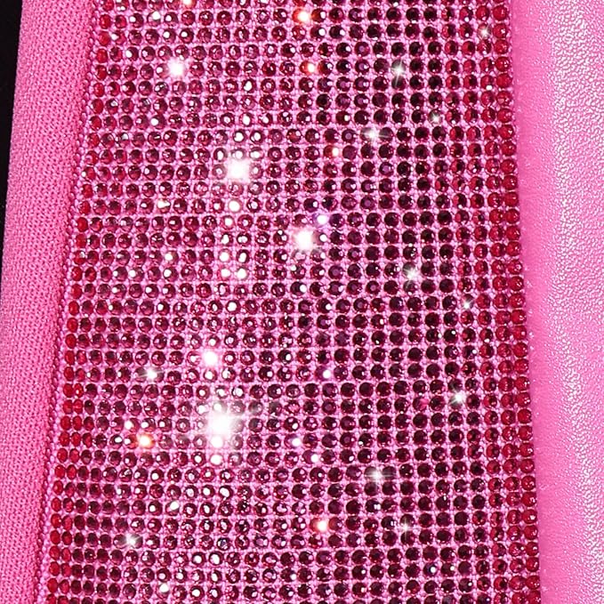 CAR PASS Hot Pink Bling Diamond Leather Car Seat Covers Full Sets, Waterproof Shining Glitter Sparkly Crystal Universal Armrest Fit for Automotive Truck SUV Cute Women Girl,Hot Pink Rhinestone - Image 9