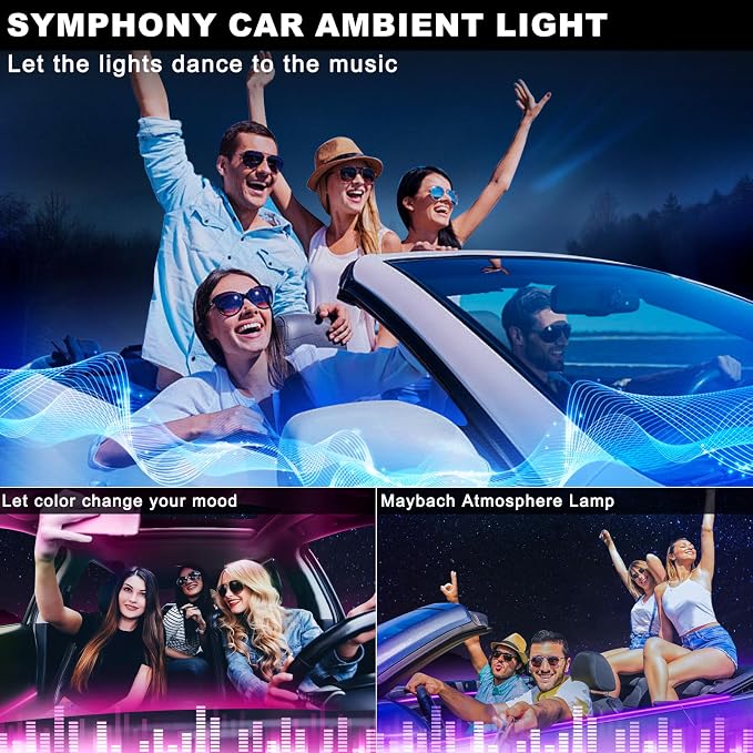 Acrylic Interior Car LED Strip Light with Wireless APP, Car Accessories 18 in 1 with 175 inches 593 LEDs Fiber Optic Ambient Lighting Kits, RGB Dynamic Music Sync Neon LED Strip Light for Car - Image 7