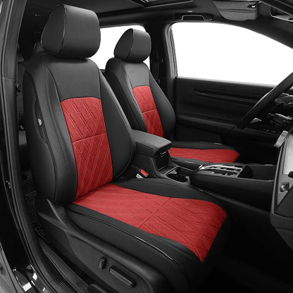 Seat Covers Custom Fit for Honda CRV 2017 2018 2019 2020 2021 2022 | CR-V Faux Leather Seat Cover Full Set Front & Rear Full Coverage Waterproof Airbag Compatible Car Seat Protector Black&Red by AOMSAZTO
