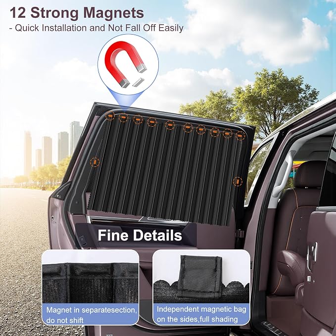 Magnetic Car Side Window Shades, 2Pack Car Privacy Curtains for Window | Magnetic Blackout Car Window Covers,Blinds for Car Windows,Car Retractable Curtain for Baby,Sleeping,Changing Clothes,Camping - Image 3
