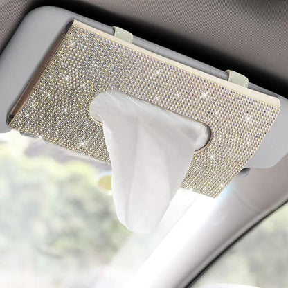 Bling Car Sun Visor Tissue Box Holder, Visor Accessories, Rhinestone PU Leather Crystal Sparkling Napkin Holder, Auto Sun Visor Paper Towel Cover Case Accessories for Most Cars (Beige+Colorful) by Unknown