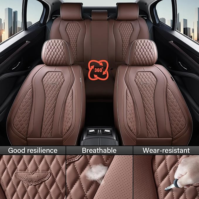 Coverado Seat Covers Front Seats, Coffee Car Seat Covers 2 Pack, Driver Seat Cover, Luxury Automotive Seat Covers, Car Seat Cushion, Front Car Seat Covers Leather Seat Protector Fit for Most Cars - Image 5