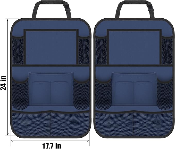 Backseat Car Organizer w/ 10 Storage Pockets, 11" Tablet Holder, 2 PCS Blue | Car Organizers and Storage Kick Mats Back Seat Protector w/ Touch Screen Tablet Holder for Kids Toddlers, Travel Accessories - Image 5
