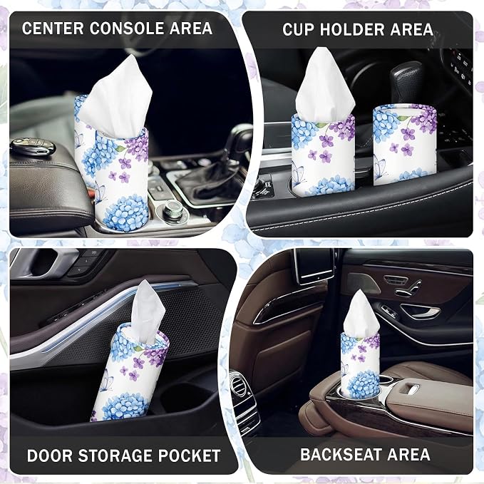 Arttown Car Tissue Holder for Cup Holder Facial Tissues 12 Pack Hydrangea | Flower Bulk 3-Ply,Refillable Marble Print Cylinder Tissue Boxes,Fit Car Home Office School (600 Sheets Total,50 Sheets Each) - Image 4