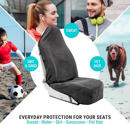 Terry Cloth Sweat Towel Seat Cover; Carseat Towel Protector; Great for Gym Workout; Waterproof; Universal Fit for Car SUV Van Truck; EZ fit; Non Slip Grip; Machine Washable; 1pc Grey - Image 2