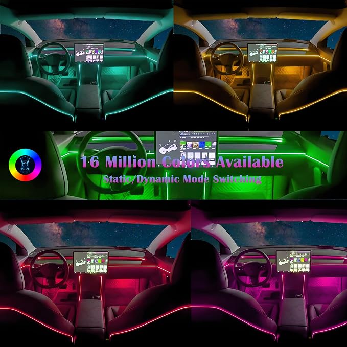 Dreamcolor Acrylic Interior Car LED Strip Light, RGB 6 in 1 Fiber Optic Ambient Lighting Kits, 16 Million Colors Sound Active Function Car Neon Lights with Wireless APP - Image 3