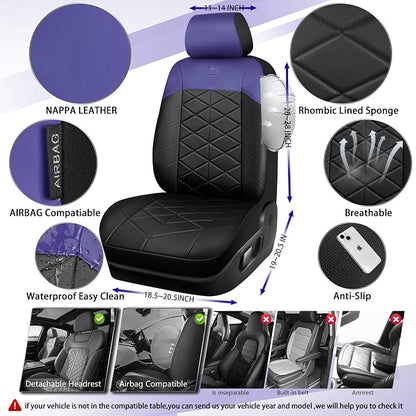 CAR PASS Memory Foam Leather Front Seat Covers, Waterproof Nappa Leather Seat Covers Front Seats Universal Fit for Cars,SUV,Truck Seat Covers Thick 3D Foam Comfortable, Airbag Compatible Black Blue - Image 2