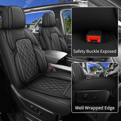 Car Seat Cover Custom Fit for Ford F150 2009-2026 Faux Leather Seat Cover Set Compatible with Regular Cab Super Cab Super Crew Pickup Truck Cushions (Black, Full Set) - Image 3