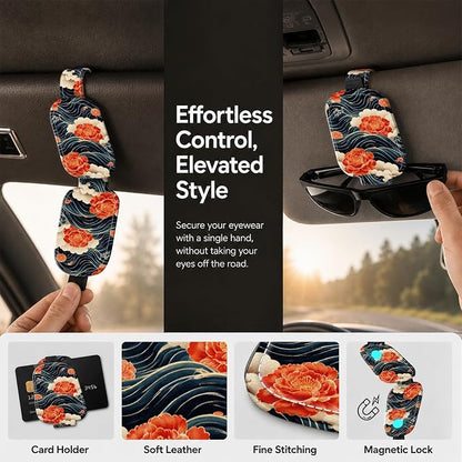Sunglasses Holder for Car Visor, PU Leather Glasses Clip Organizer, Cute Magnetic Eyeglass Holder for Vehicle Sun Visor, Car Interior Accessory for Women & Men, Flower Wave - Image 5