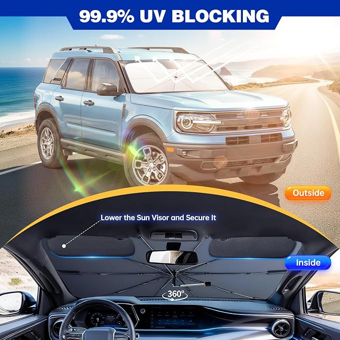 Car Windshield Sun Shade Umbrella, Window Shades Front Windshield Cover | Foldable 360°Rotating Sun Visor for Car Windshield, UV Block & Heat Shield(Large-57"×32.3") - Image 7