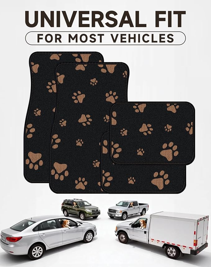 Cute Embroidered Dog Paw Car Floor Mats for Pet Lovers, Universal Fit All Weather Car Mats with Anti-Slip Nibbs Backing, Carpet Floor Mats for Cars, Trucks & Sedans, Full Set of 4 (Brown Paw) - Image 7